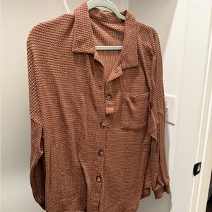 Textured Button-Up Shirt in Rust